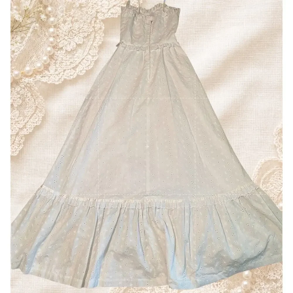 Vintage Victoria Vaughn White Eyelet Prairie Maxi Dress Cottage Bridal 7 USA - Picture 10 of 14